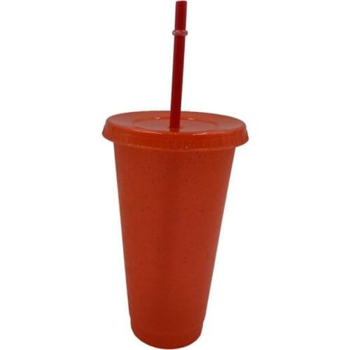 400/500ml Straw Drinking Cup Large-capacity Wide Mouth Lid Plastic Flash Powder Shiny Water Bottle Straw Drinking Cup