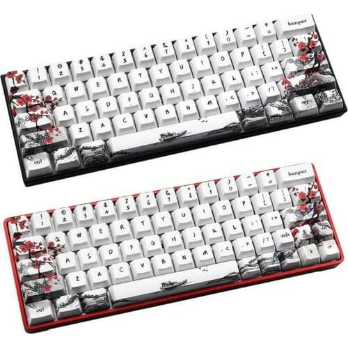 71 Keys Wangjiang Plum Blossom Keycap Dye Sublimation OEM For GH60 GK61 GK64 Novelty Allover Dye Subbed Plum Blossom Keycaps