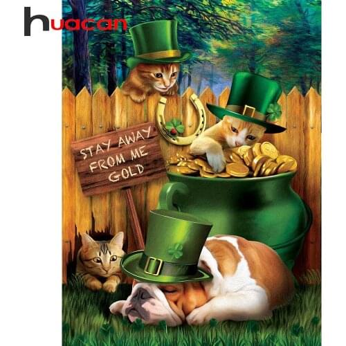 Huacan Diamond Painting 5D Cat Dog Diamond Mosaic Cross Embroidery Kit Animals Rhinestone Pictures Crafts Home Decoration