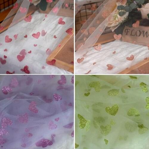 5Meters Glitter Bronzing Heart Soft Mesh Tulle Lace Fabric For DIY Girls’ Dress 2020 Summer Sewing Material Wedding Decoration