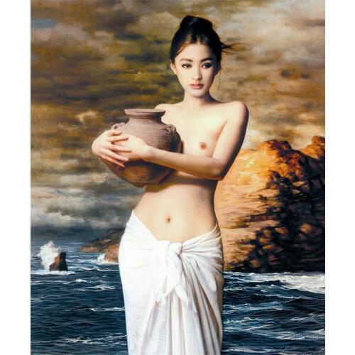 Large Size Single Wall Free shipping naked girl by beach reproduction painting printed oil painting WK-- (439)A