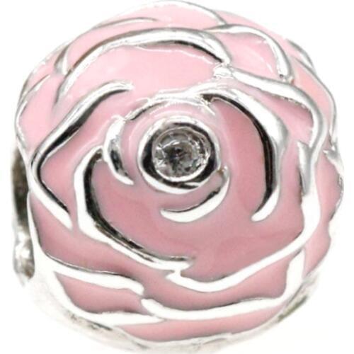 Pink Enamel Rose Charm 925 Sterling Silver Beads for Women Fit Original Pandora Bracelet Silver 925 Jewelry Valentines Day