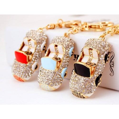 Creative cute cartoon car model keychain crystal car keychain paint metal pendant bag pendant gift metal ornament