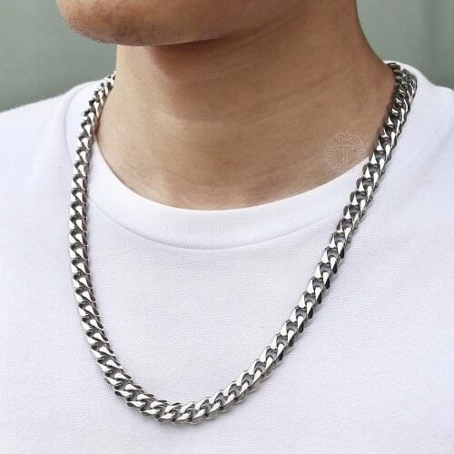 New Curb Cuban Mens Necklace Chain Silver Color for Men Boy 316L Stainless Steel Link Necklace Fashion Jewelry 10.5mm DHN05