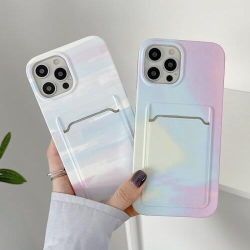 Phone Case For iPhone 11 12 Pro Max X XR XS Max 7 8 Plus SE 2 Fashion Colorful Rainbow Card Holder Soft TPU For iPhone 11 Case