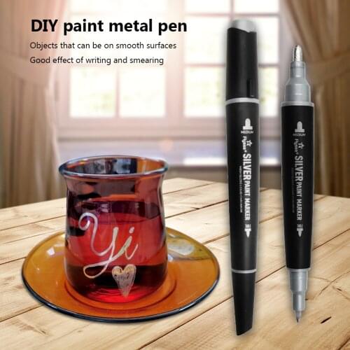 Double-Headed Silver Mirror Marker Pen Paint Water-base Marker Pen for Ceramics Glass Fabric Leather Painting Doodling Arts