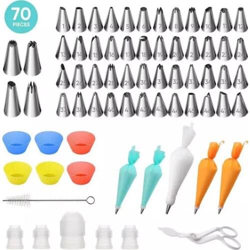 Icing Piping Cake Baking Tools 70Pcs/set Cake Decorating Nozzle Reusable TPU Decorating Bag Pastry Tools