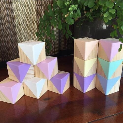 INS Nordic Wooden Blocks Ornaments Toys Wood Building Block Decorative For Baby Kids Room Photography Props Home Decor Figurines