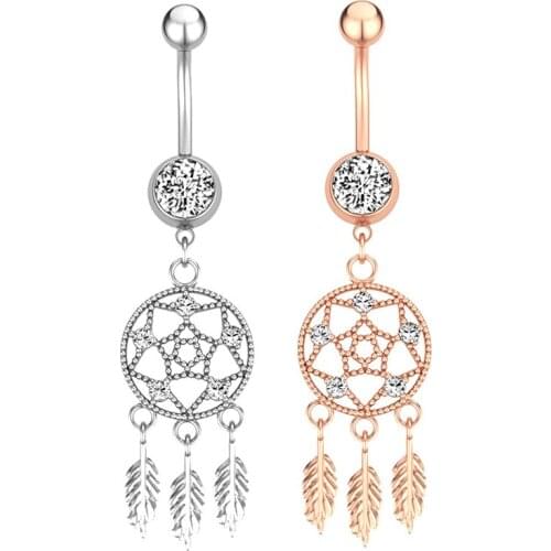 1pc Navel Ring Surgical Steel Belly Button Piercing Dream Catcher CZ Crystal Ombligo Bar Barbell for Woman Sexy Body Jewelry 14G