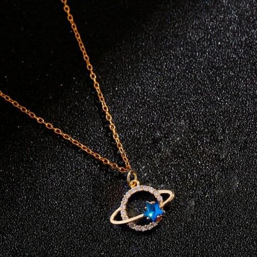 Fashion Universe Necklace For Women Charm Gold Chain Choker Copper Blue CZ Star Choker Party Necklaces Gift Jewelry