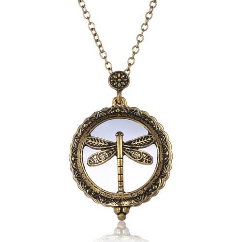 Fashion Jewelry Reading Glass Jewelry magnifying glass Lockets For Mamas Christmas Gift Vintage Dragonfly Pendant Necklace