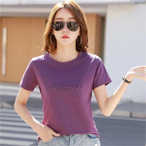 2021 New Cotton Round Neck Short-sleeved T-shirt Top Womens Summer New Style Embroidery Loose Thin Half-sleeve T-shirt