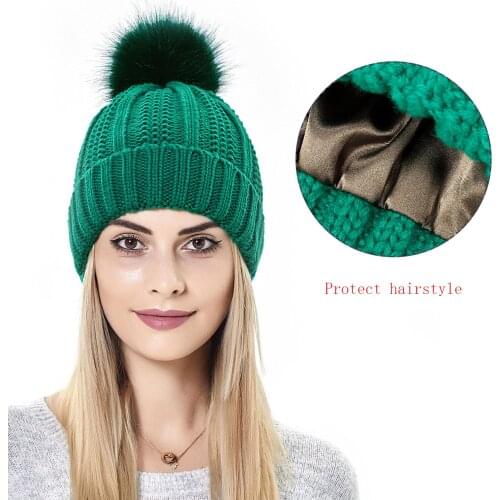 2021 New Protect Hairstyle Fur Ball Beanie Hats for Women Bonnet Skullies Beanies Chapeau Femme Hat Hip Hop Caps Gorras Chapeau