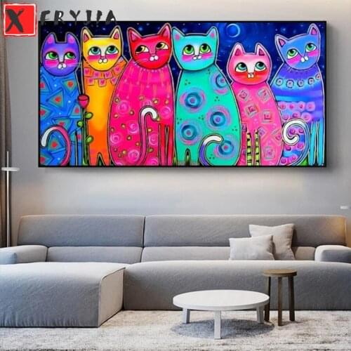 Full Square Diamond Painting Abstract colorful animal cat Mosaic Needlework Picture Diamond Embroidery Sale Home Decor