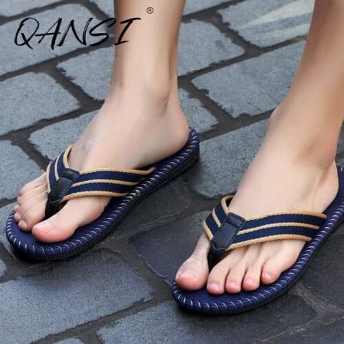 Casual Flat Non-slip Men Flip Flops Summer Outdoor Stripe Rubber Sole Sandals for Men Fashion Simplicity Beach Slippers Men 2021