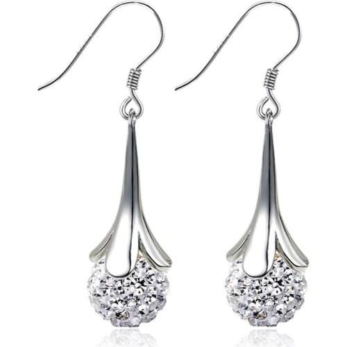 S925 Silver Earring Shangri-La Flower Pave Ball Drop Earring For Women Wedding Gift Lady Girl Fashion Jewelry