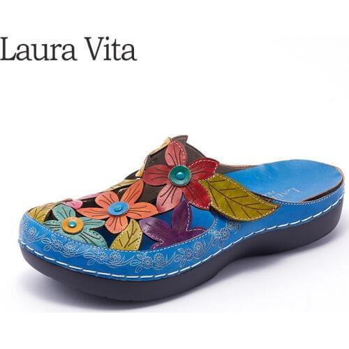 Bohemian Women Sandlas Genuine Leather Flats Shoes Adjustable Beach Sandlas Laura Vita