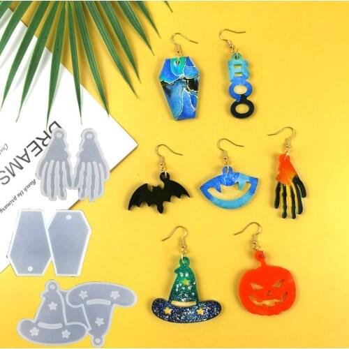 Halloween Coffin Eardrop Resin Molds Pumpkin Witch Hat Boo Silicone Mold Jewelry Pendant Diy Earrings Charms Hallowmas Decor