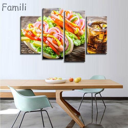 Modern Wall Art Canvas HD Print Oil Painting Frame Modular Nordic Poster 4 Panel Fruit Food Restaurant Home Decor Picture PENGDA
