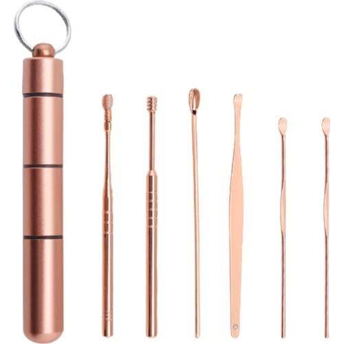 6 Pcs/set Stainless Steel Spiral Ear Pick Spoon Ear Wax Removal Cleaner Multifunction Portable Ear Pick Ear Care Beauty Tools