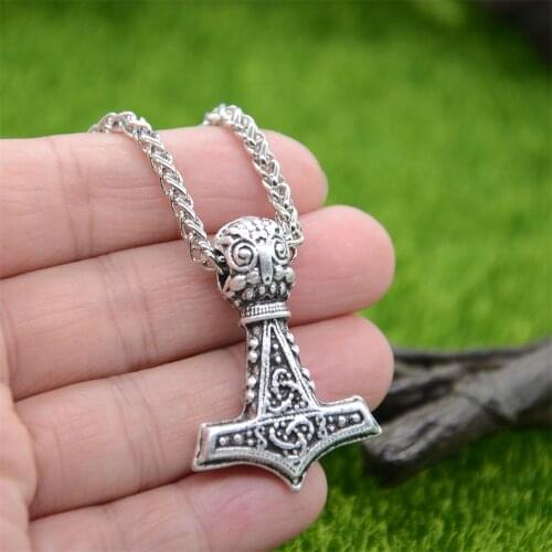 Thor Hammer Mjolnir Pendant Odin Raven Amulet And Talisman Viking Jewelry Male Necklace