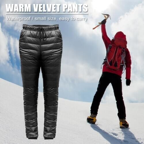 Outdoor Windproof Drawstring Down Pants Climbing Warm Trousers Skiing Thickened Camping Portable Outdoor Elements