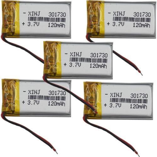 XINJ 5pcs 3.7V 120 mAh Lithium Polymer Battery li-po 301730 For Car Camera headphones bluetooth earphone speaker smart watch mp3