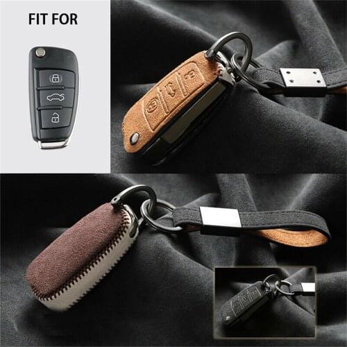 Suede Leather Remote Start Car Key Case Cover Fob Protective Bag Auto Accessories For Audi A1 A3 S3 Q3 Q7 RS R8 TT 2008-2013