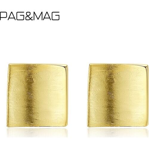 PAG&MAG Vintage Sterling Silver 925 Solid Square Stud Earrings For Women Jewelry pendientes plata de ley 925 mujer SE0175