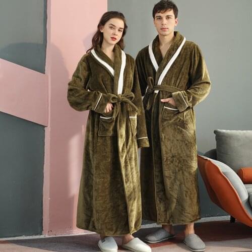 Women Winter Plus Size Long Flannel Bathrobe Warm Kimono Bath Robe Sexy Bridesmaid Dressing Gown Men Robes Night Sleepwear