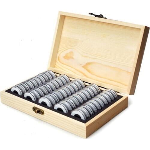 10pcs Wood Coin Holder Coins Ring Storage Box 20/30/50/100 Coin Capsules Accommodate Collectible Commemorative Coin Box SN3656