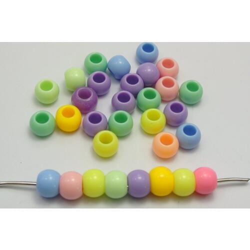 100 Mixed Pastel Color Acrylic Round Pony Beads 10X8mm for Kids Craft Kandi Bracelet