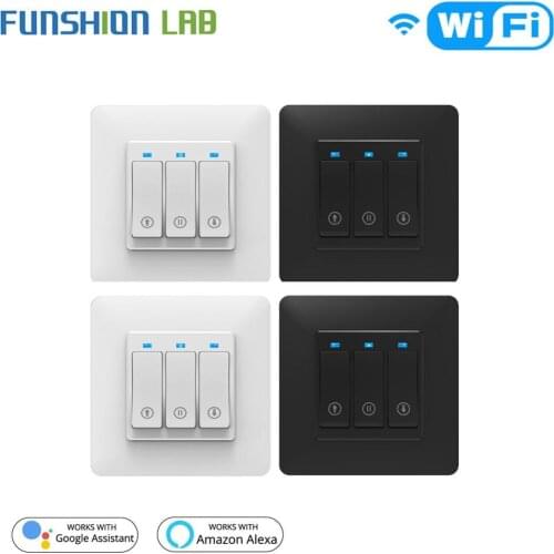 Funshion 2pcs White WiFi Smart Push Button Curtain RollerBlinds Shutter Switch Tuya Remote Control Works with Alexa Google Home