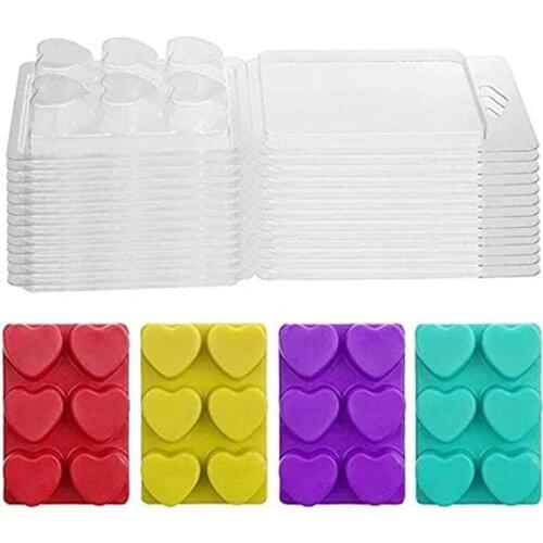 25 Packs Wax Melt Clamshells Molds Heart Shape , 6 Cavity Clear Plastic Cube Material Crystal Mold Soap Making