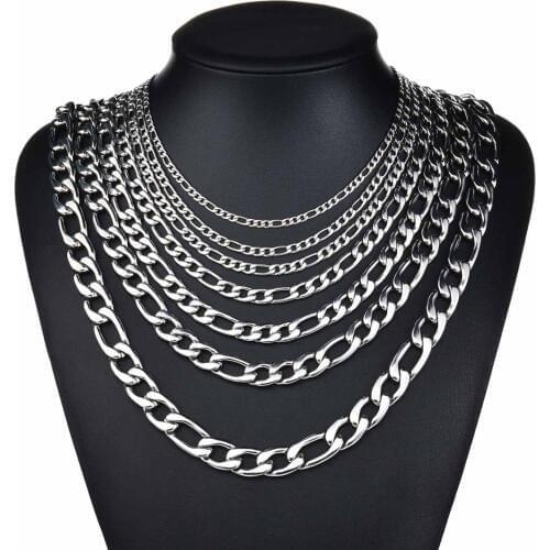 3.5mm/4.5mm/5mm/7.5mm/9mm/11.5mm/13mm Flat Stainless Steel Link Chain Necklace For Men Women Cuban Chain Vintage Jewelry