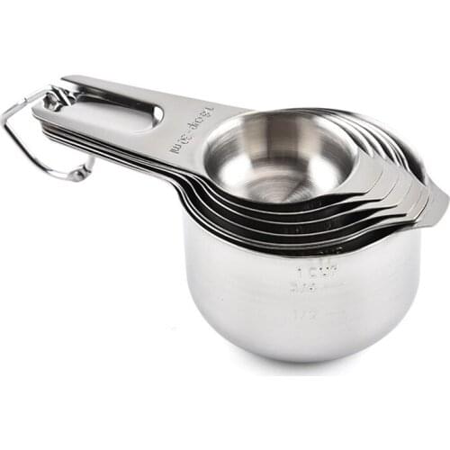 7pcs/set Measuring Cups Set Durable Single Stainless Steel 7 PCS Measuring Cups Kitchen Measuring Nesting Cups 40set/lot