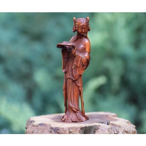 9 CM China Boxwood lady Young Women Girl Lady Fair Maiden slave girl sculpture
