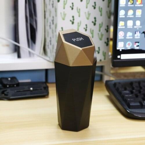 B36B Portable Car Trash Can with Lid Small Diamond Design Vehicle Garbage Can Leakproof Desktop Home Boat Office