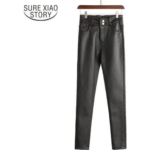 Autumn Pencil Pants Women Suit Pants High Waist OL Style Female PU Trousers Korean Fashion Ladies Elegant Strect Pants 7265 50