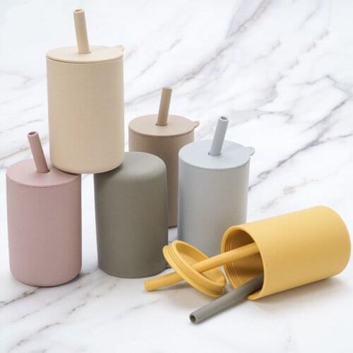 Childrens Silicone Learning Drinking Cups With Straws Baby Feeding Cup With Sippy Food Grade Silicone Leakproof Anti-Fall Cup