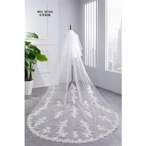350 cm Long Bridal Veils velo de novia Two Layers Applique Edge Elegant Wedding Veil53