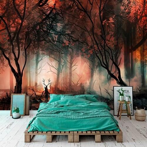 Custom Photo Wallpaper Red Foggy Forest Landscape Murals Living Room TV Sofa Bedroom Background Wall Home Decor 3D Wall Painting