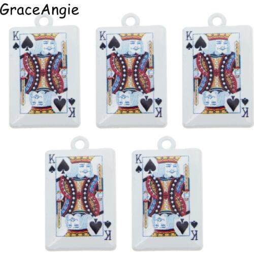 GraceAngie 5PCS Alloy Poker Card Pendant Charm Spades Queen Monogram Pendant for Jewelry Making Charms King Poker DIY Findings