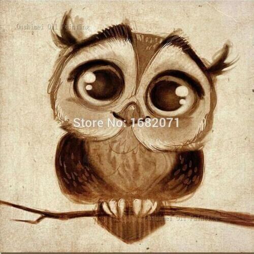 Custom Artworks 2019 New Design Hand Painted Modern Abstract Funny Animal Oil Painting On Canvas Big Eyes Cartoon Owl Paintings