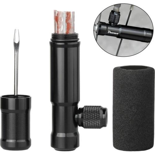 Bicycle Tire Service Tool 5 PCS Stripes Tubeless Tyre Drill Puncture Anodized Alloy Housing Tubeless Tire Repair Kit