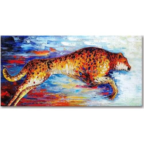 Mintura Wall Picture for Living Room Oil Paintings on Canvas Hand Painted A Galloping Leopard Animal Picture Home Decor No Frame