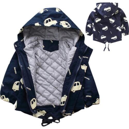 Winter Boys Jackets Child Kids Thick Warm Catoon Cars Hooded Coats Baby Girls Mid-Long Outwear Windbreaker Jackets Clothing