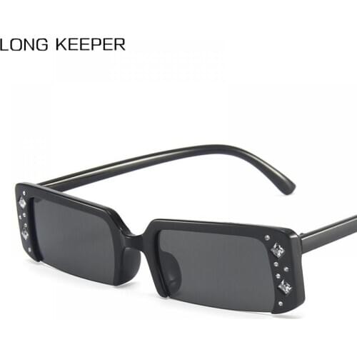 LongKeeper Vintage Small Rectangle Women Brand Designer Luxury Square Rhinestone Sun Glasses Ladies Half Frame Eyewear UV400