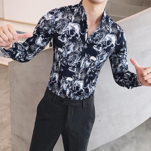 Han edition cultivate morality Casual long sleeve shirt men Boutique hair shirt 810 - P55 style ICONS nightclub flower shirt