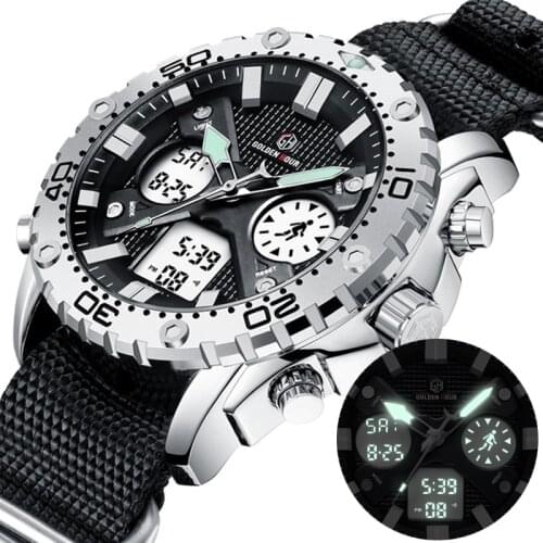 Top Brand Waterproof Military Sport Watches Men Silver Steel Digital Quartz Analog Watch Clock Relogios Masculinos